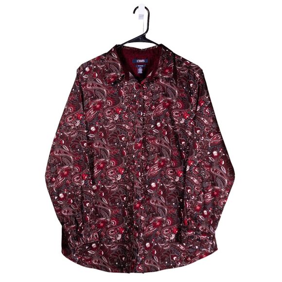 Chaps Ralph Lauren Women's Shirt Button Up Paisley Long Sleeve Blouse Top 0X - Picture 1 of 9